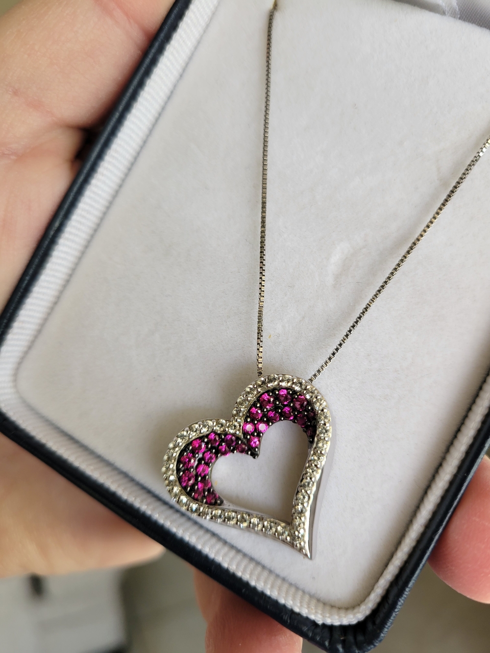 Sterling Silver Heart Pendant Necklace with Pink And White Sapphire Stones